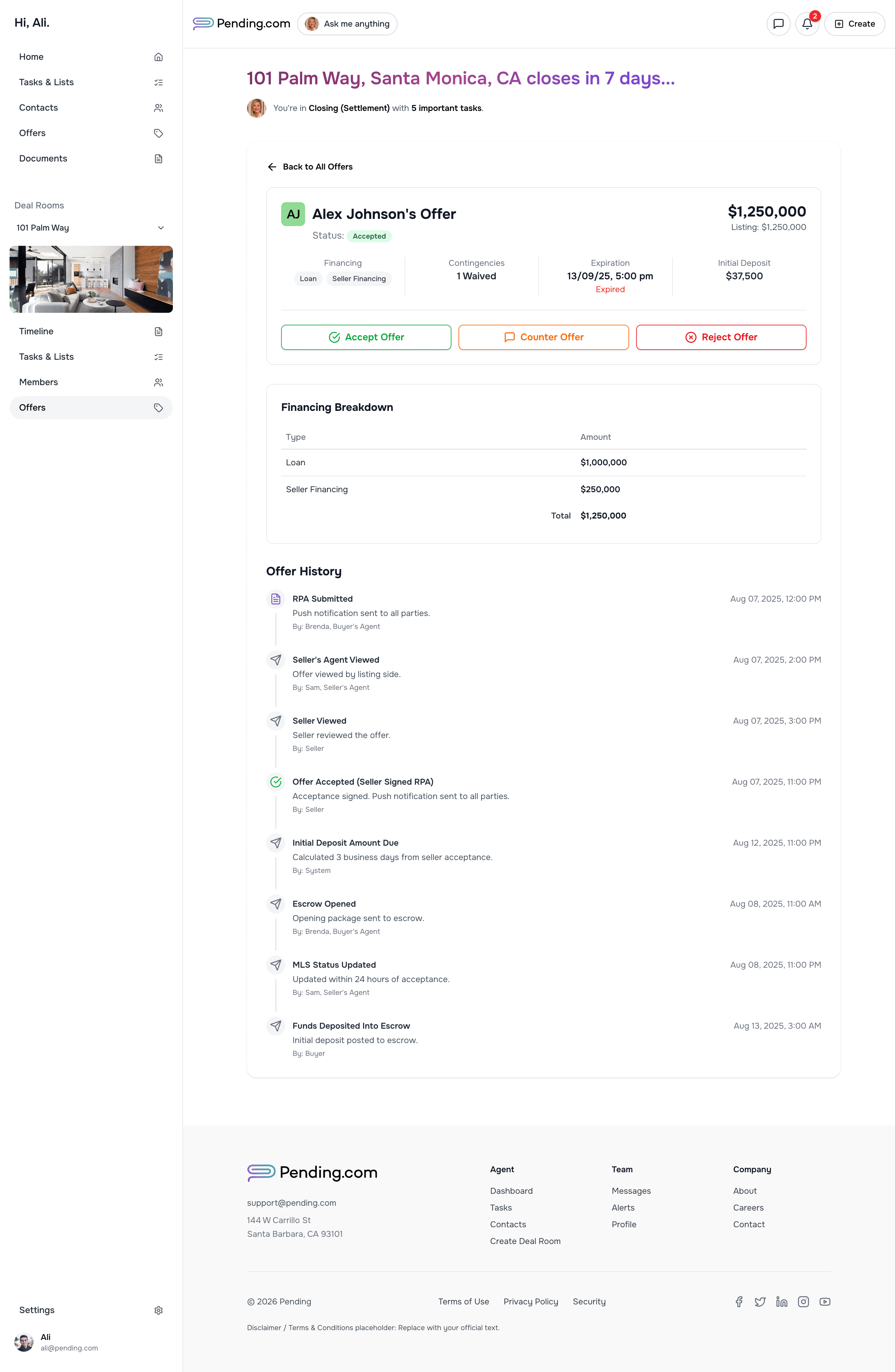 Offers & Negotiation History